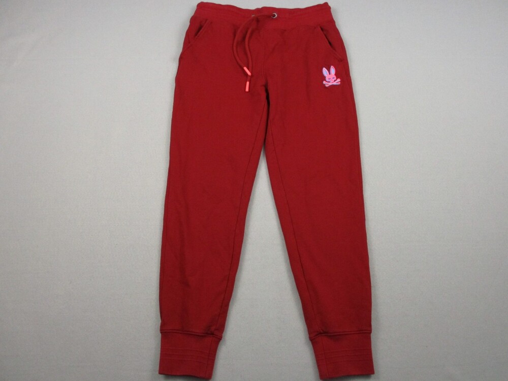 Psycho Bunny Pants Men Extra Small Red Jogger Sweatpants Logo Drawstring XS